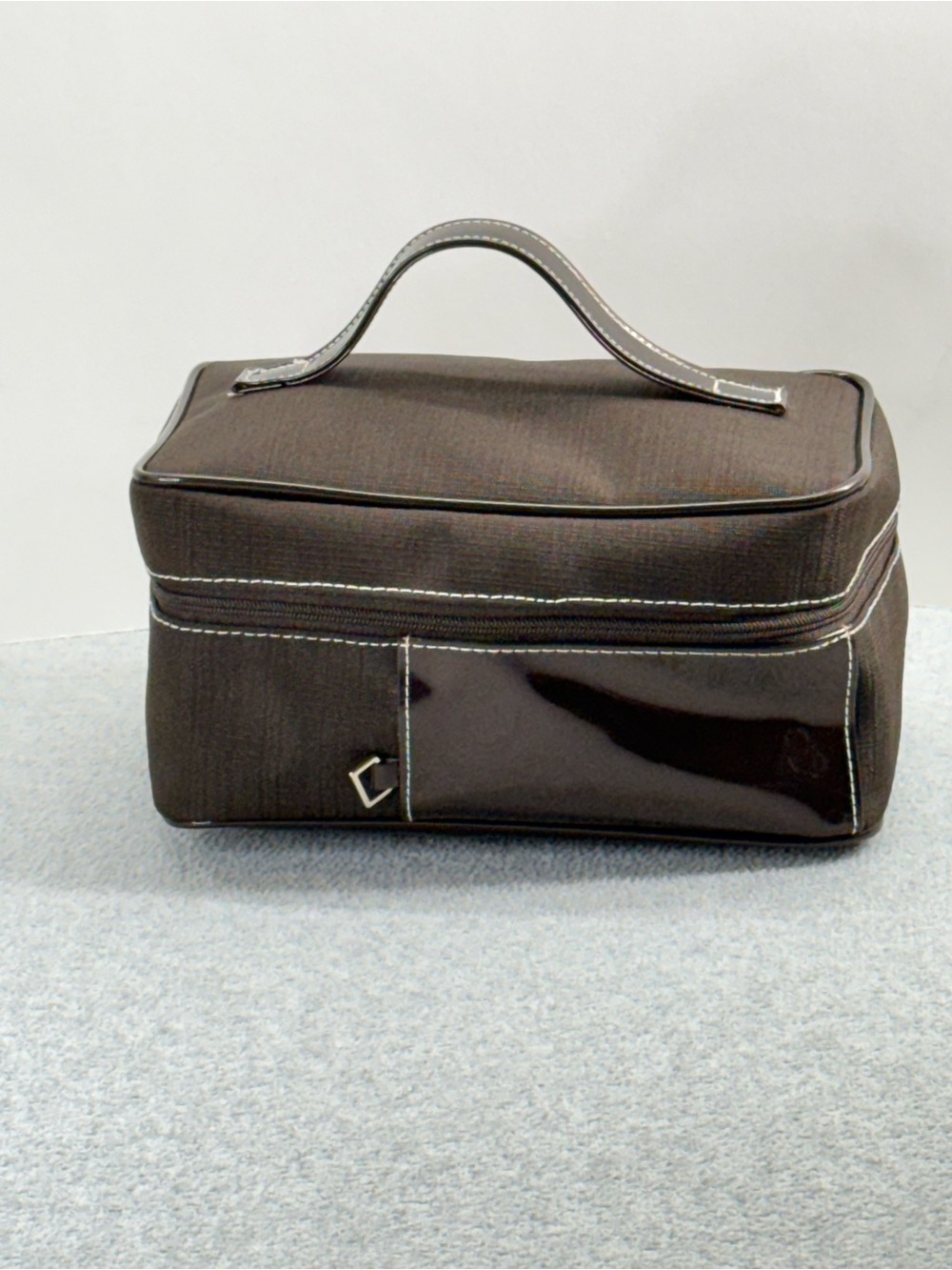 Estee Lauder Makeup Travel Bag Brown Canvas and Vinyl Zip Closure